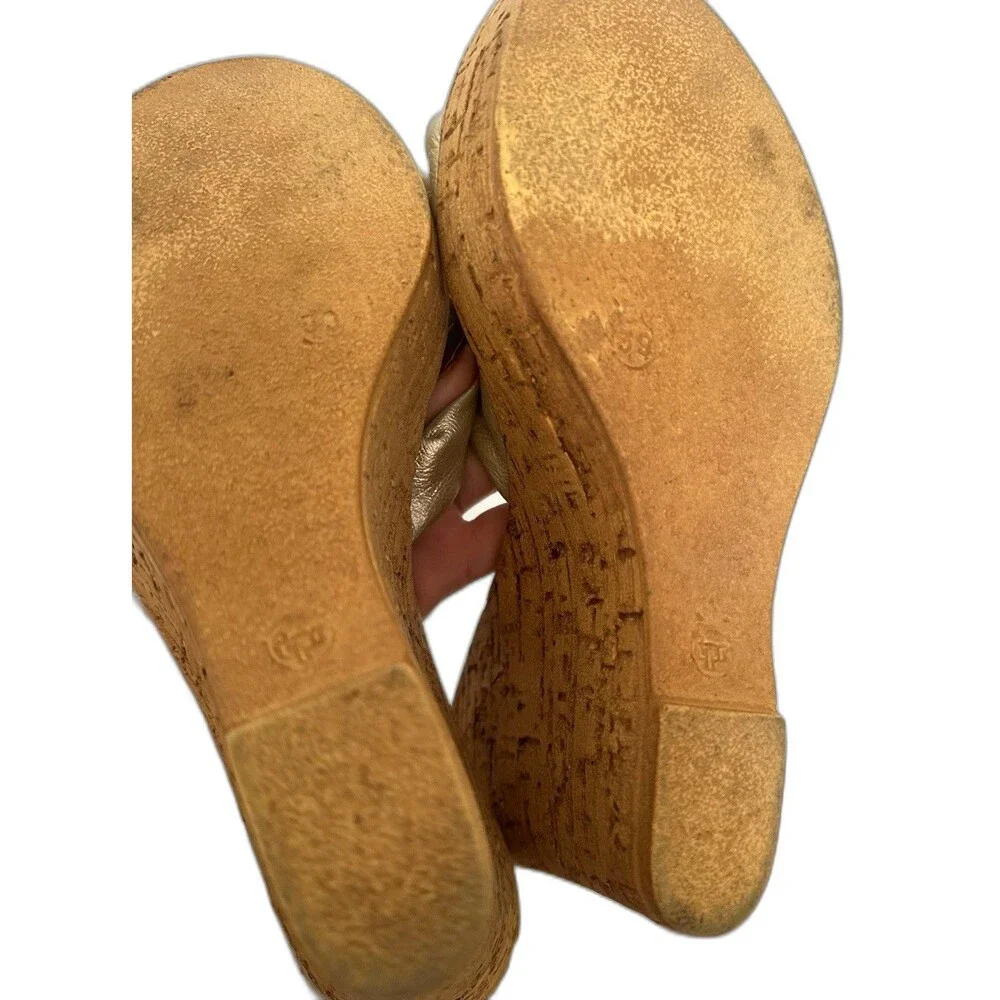 Athena Alexander Gold Cork Wedges Size 9 Shimmer Bow Holiday Metallic